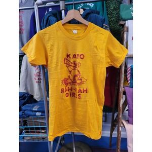 Vtg MANKATO Rah Rah GIRLS CHEERLEADING Tee S //  reprint kato cute teddy bear